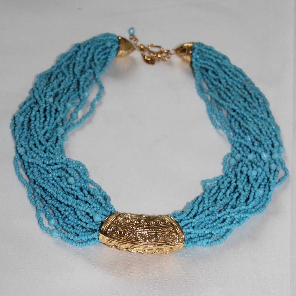 Kenneth J Lane KJL Turquoise Bead Choker Necklace